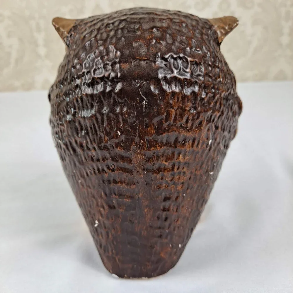 Hand Painted Pottery Owl Brown Tan Large Eyes